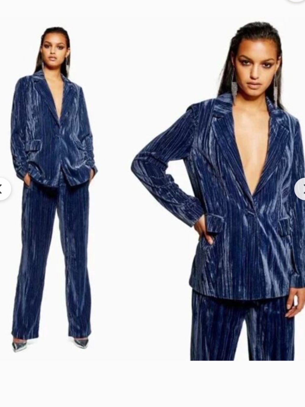 Topshop Women's Blue Velvet Oversized Blazer